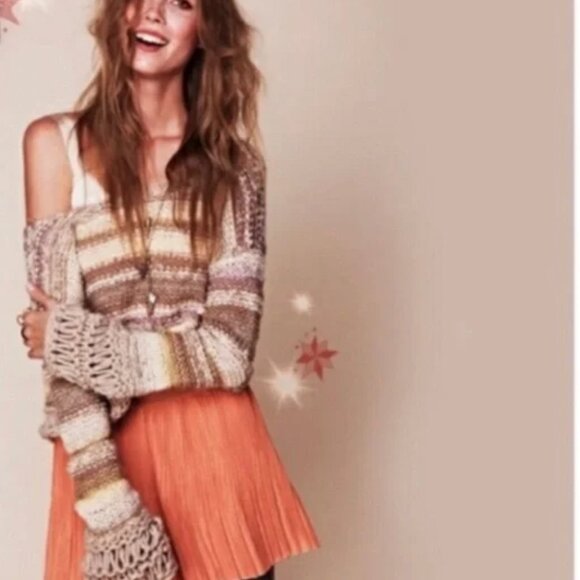 Free People Limbo Crop Cropped Boho Chunky Sweater - Small S Buttercream - Picture 3 of 8